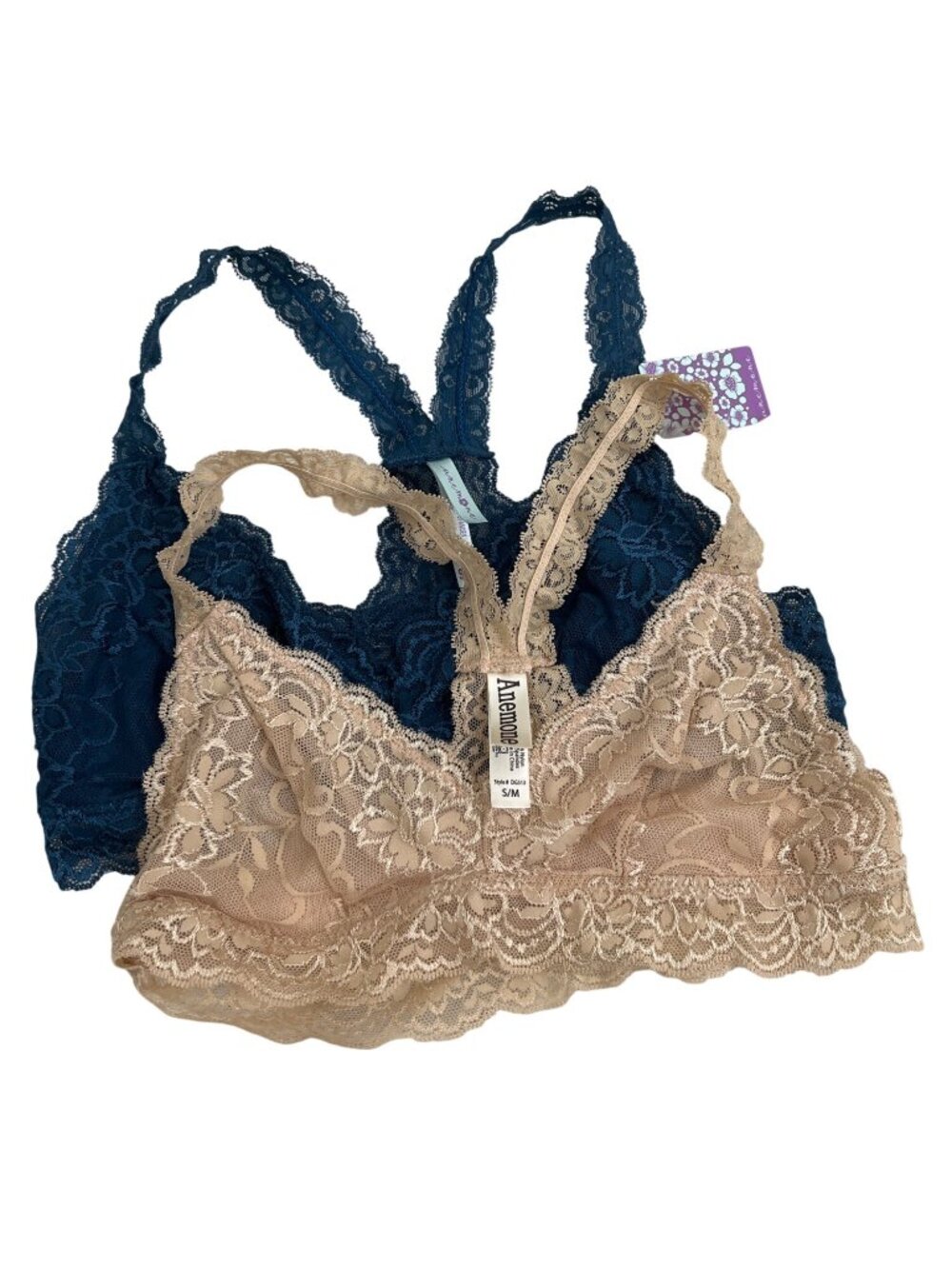 Anemone Lace Racerback Bralette Bundle - Navy & Natural Gold